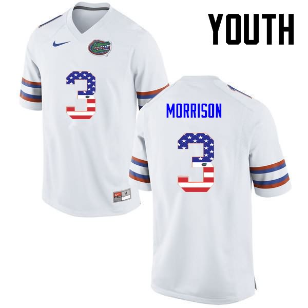 Youth NCAA Florida Gators Antonio Morrison #3 Stitched Authentic USA Flag Fashion Nike White College Football Jersey TUP3365BJ